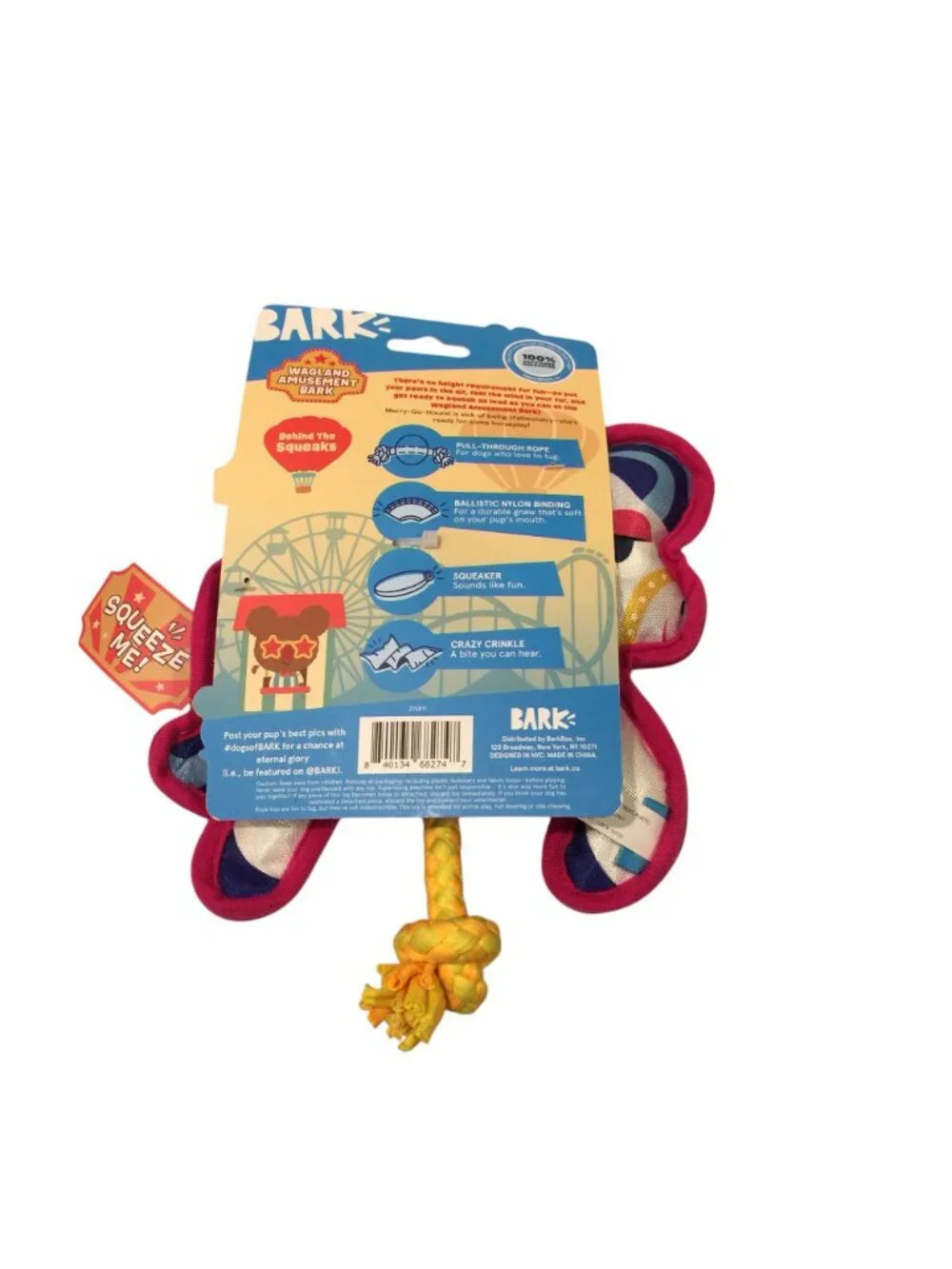 Bark Wagland Amusement Bark Merry-Go Hound Tug It Rope Crinkle Squeaker Dog Toy